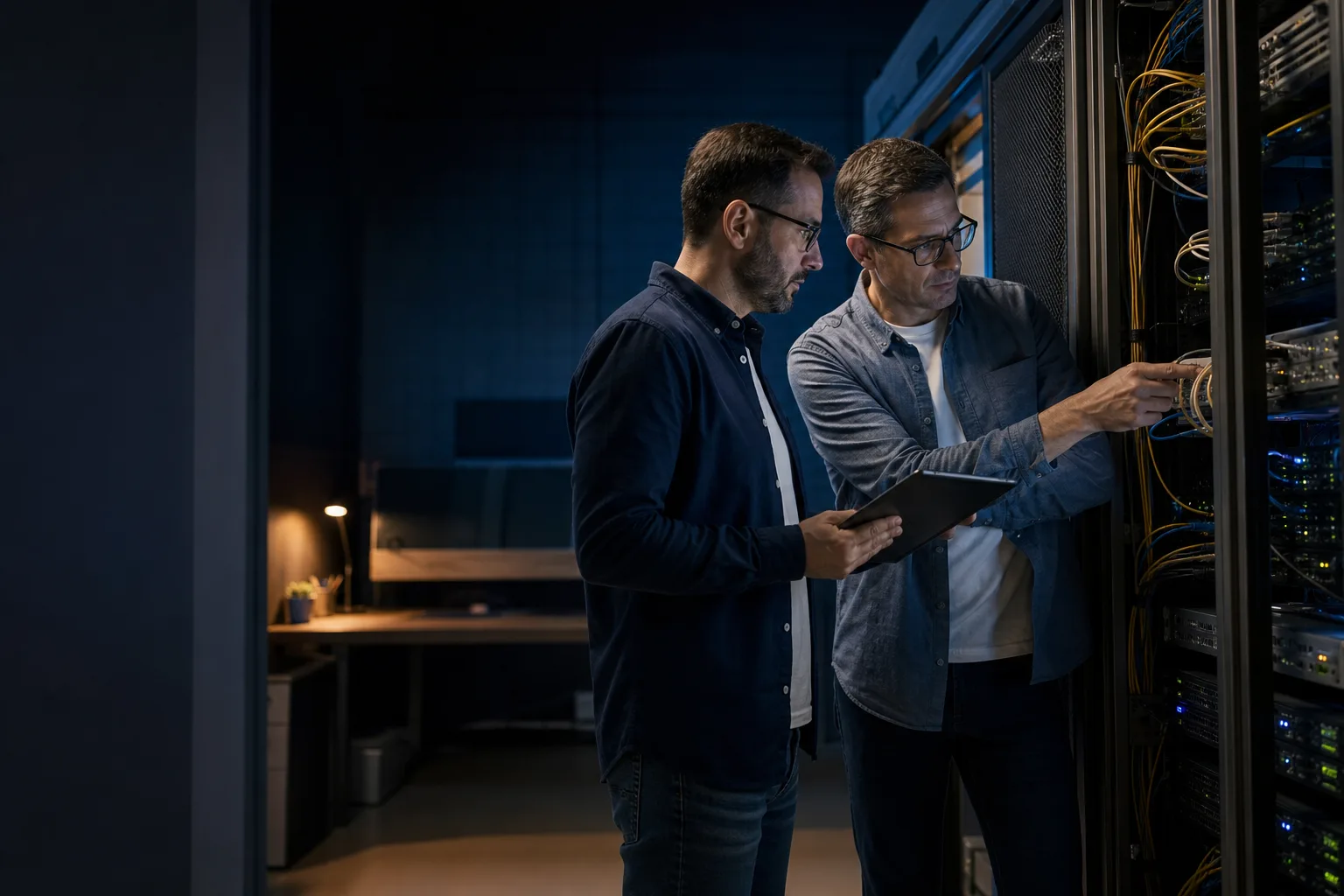 Specjaliści IT pracujący przy infrastrukturze serwerowej